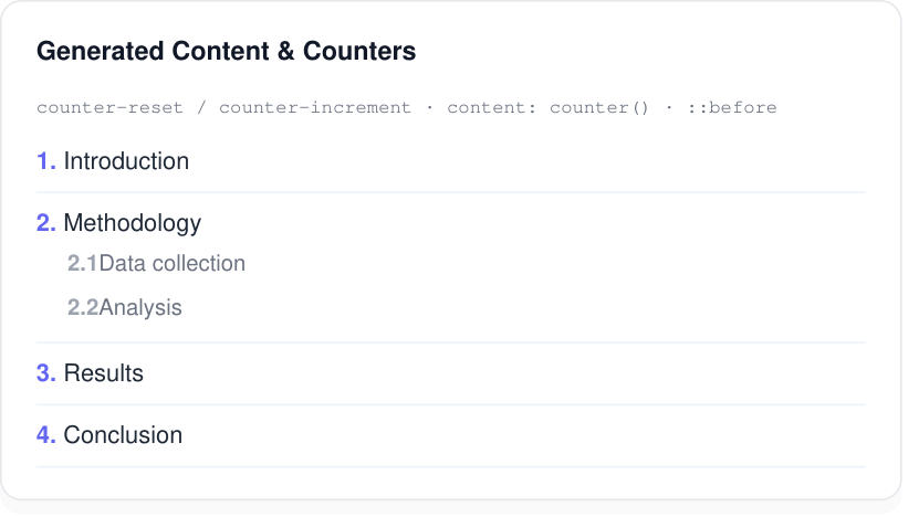 CSS counters rendered by PDFMaker