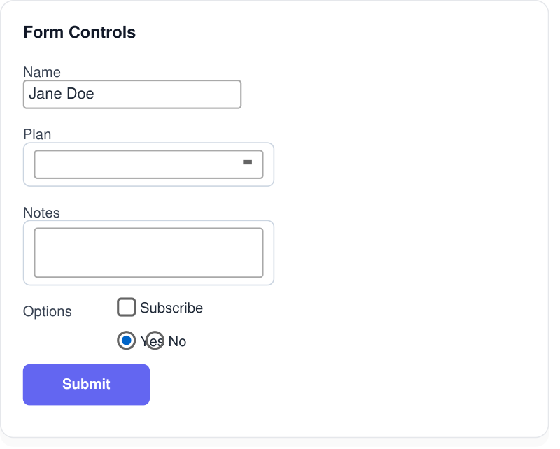 Form controls rendered by PDFMaker