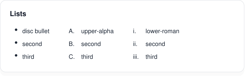 List styles rendered by PDFMaker